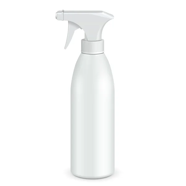Spray pistola limpiador plástico botella blanca. Ilustración Aislado sobre fondo blanco. Listo para tu diseño. Embalaje del producto. Vector EPS10EPS10 — Vector de stock