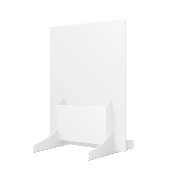 Soporte vacío blanco de la caja de la demostración del cartón del POI del punto de venta para los alicates publicitarios, los folletos o los productos en el fondo blanco aislado. Listo para tu diseño. Embalaje del producto. Vector EPS10 — Vector de stock