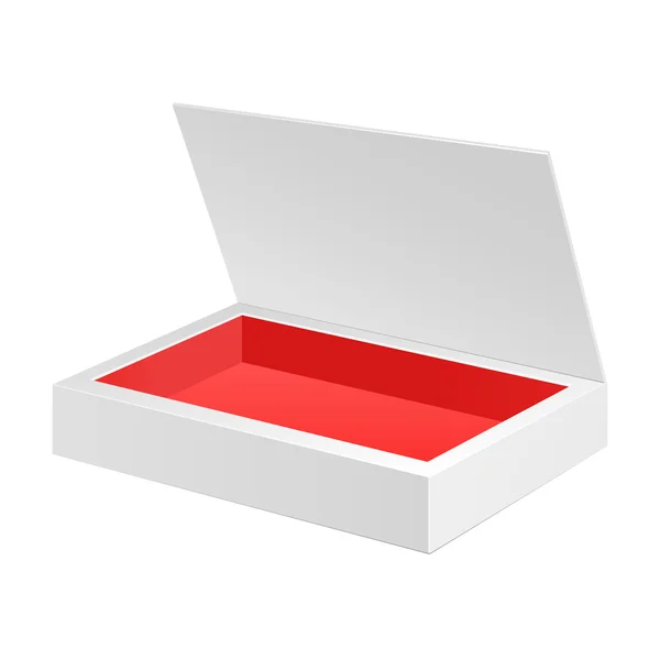 打开白色红色纸板包装盒子。礼物的糖果。白色背景上的孤立。准备好您的设计。产品包装矢量 Eps10 — 图库矢量图片