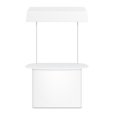 Çatı, gölgelik beyaz Pos POI boş boş perakende Stand durak Bar ekran. Beyaz arka plan üzerinde izole. Şablon hazır tasarımınız için alay. Ürün Ambalaj vektör Eps10