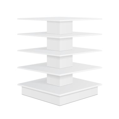 Beyaz kare Pos POI karton zemin ekran raf süpermarket boş boş rafları ürünleri izole beyaz arka plan üzerinde görüntüler. Tasarımınız için hazır. Ürün Ambalaj. Vektör Eps10