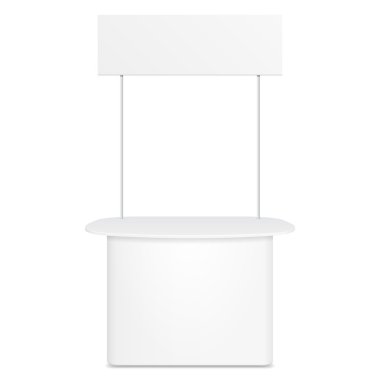 Çatı, gölgelik beyaz Pos POI boş boş perakende Stand durak Bar ekran. Beyaz arka plan üzerinde izole. Şablon hazır tasarımınız için alay. Ürün Ambalaj vektör Eps10