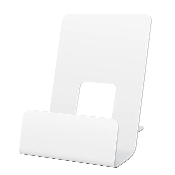 白色的 pos poi 纸板的空白空显示框持有的广告传单，传单或孤立的白色背景上的产品。准备好您的设计。产品包装。矢量 eps10 — 图库矢量图片