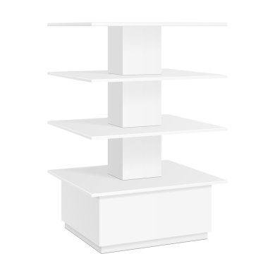Beyaz kare Pos POI karton zemin ekran raf süpermarket boş boş rafları ürünleri izole beyaz arka plan üzerinde görüntüler. Tasarımınız için hazır. Ürün Ambalaj. Vektör Eps10