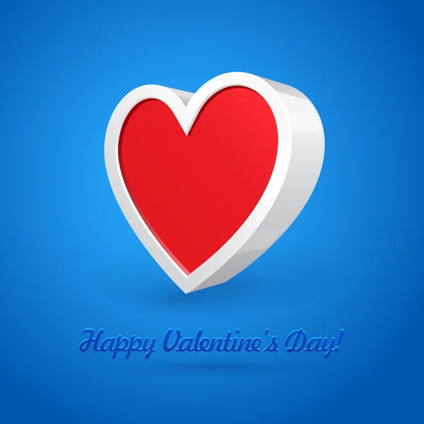 White 3D Plastic Heart Abstract Banner, Postcard, Greeting Card, Box On Blue Background. Valentines Day Illustration Postcard. Vector EPS10 — Stok Vektör