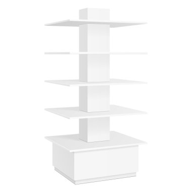 Beyaz kare Pos POI karton zemin ekran raf süpermarket boş boş rafları ürünleri izole beyaz arka plan üzerinde görüntüler. Tasarımınız için hazır. Ürün Ambalaj. Vektör Eps10