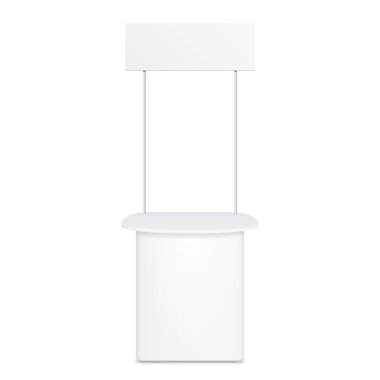 Çatı, gölgelik beyaz Pos POI boş boş perakende Stand durak Bar ekran. Beyaz arka plan üzerinde izole. Şablon hazır tasarımınız için alay. Ürün Ambalaj vektör Eps10