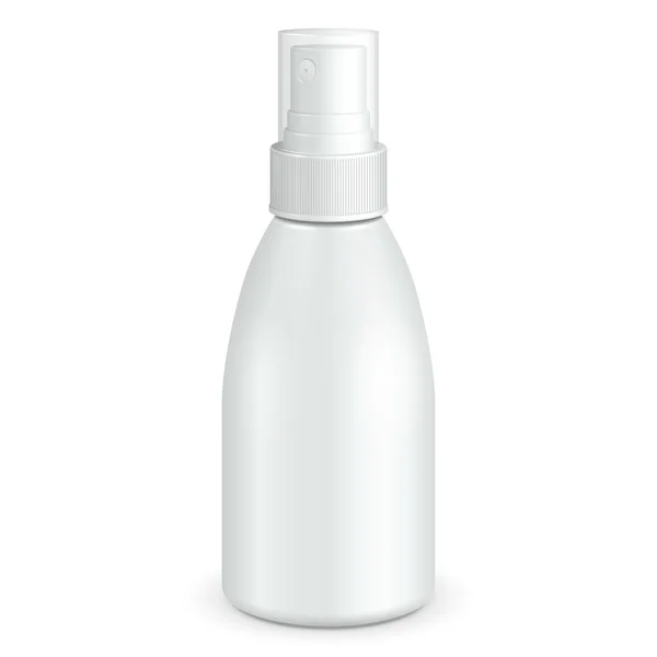 Spray cosmetische parfum, Deodorant, Freshener of medische antiseptische Drugs Plastic fles wit. Illustratie geïsoleerd op een witte achtergrond. Klaar voor uw ontwerp. Product verpakking Vector Eps10 — Stockvector