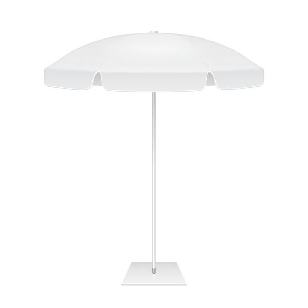 Promotionele vierkant reclame tuin witte paraplu Parasol. Mock Up, sjabloon. Illustratie geïsoleerd op een witte achtergrond. Klaar voor uw ontwerp. Product verpakking. Vector Eps10 — Stockvector