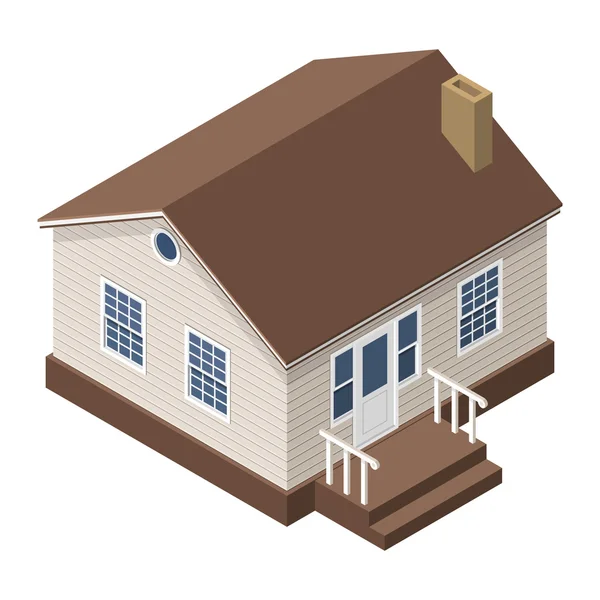 Cottage, pequena casa de madeira para folhetos imobiliários ou Web Icon. Isométrico — Vetor de Stock