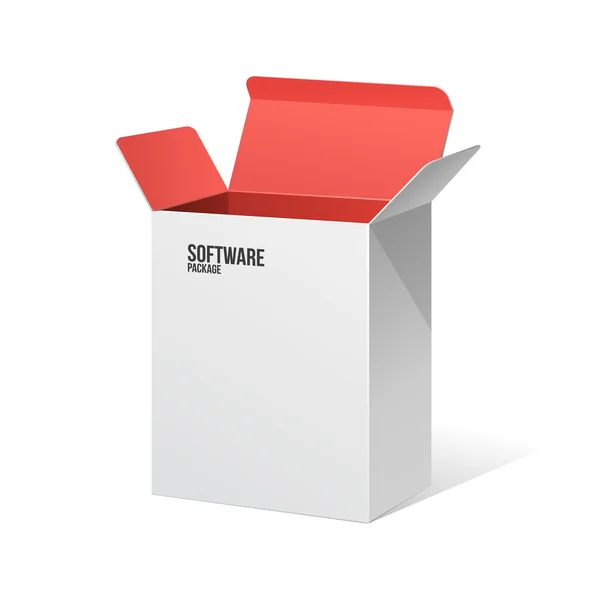 Software Package Box Opened White Inside Red — Stockvector