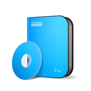 Beyaz mavi yuvarlak Modern yazılım paketi kutusu ile Dvd, Cd Disk ya da diğer ürün