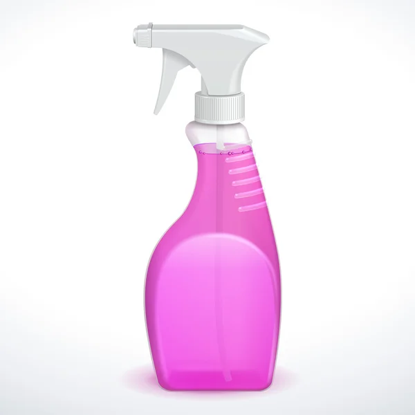 Sprühpistole Reiniger Kunststoffflasche weiß mit rosa violett lila Flüssigkeit transparent. — Stockvektor
