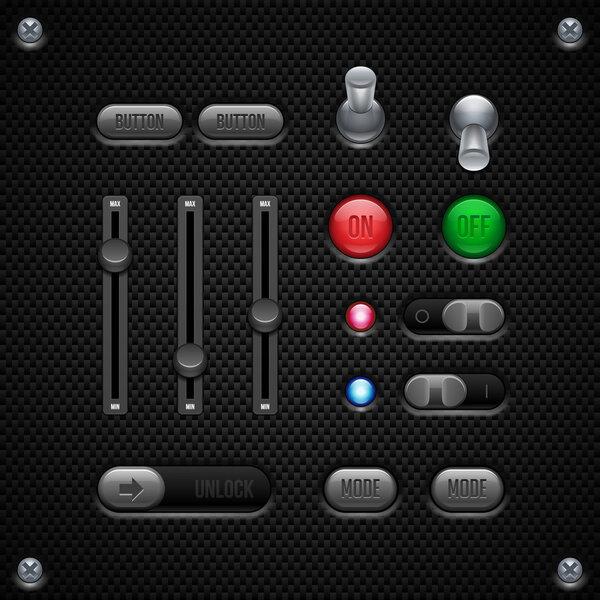 Углеродный пользовательский интерфейс. Swift, Knobs, Button, Lamp, Volume, Equalizer, Red, Unlock
.