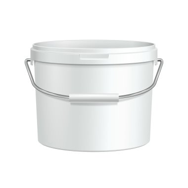 Açılan beyaz küvet boya plastik kova konteyner Metal saplı. Alçı, macun, Toner. Tasarımınız için hazır. Ürün Ambalaj