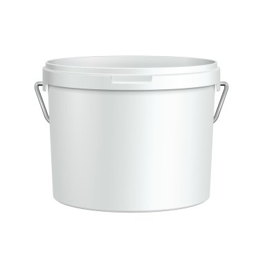 Açılan beyaz küvet boya plastik kova konteyner Metal saplı. Alçı, macun, Toner. Tasarımınız için hazır. Ürün Ambalaj 