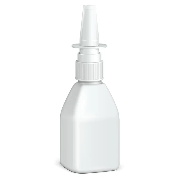 Spray quadrato medico nasale farmaci antisettici bottiglia di plastica bianca. Pronto per il tuo design. Vettore di imballaggio del prodotto EPS10 — Vettoriale Stock