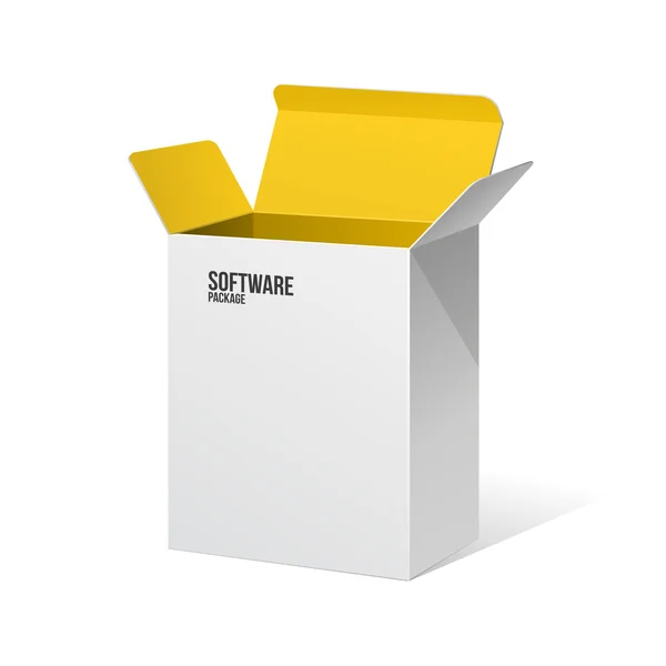 Software-Paket Box geöffnet weiß innen gelb — Stockvektor