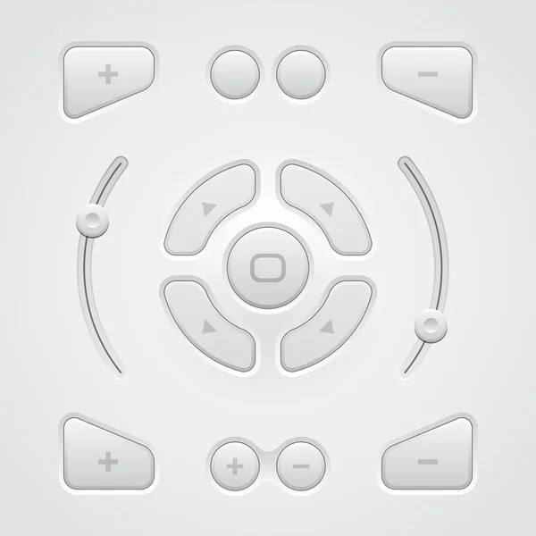 Contrôles de l'interface utilisateur légère Éléments logiciels de conception Web : Boutons, Commutateurs, Audio, Vidéo, Joystick, Volume, Bouton, Puissance, Flèches . — Image vectorielle