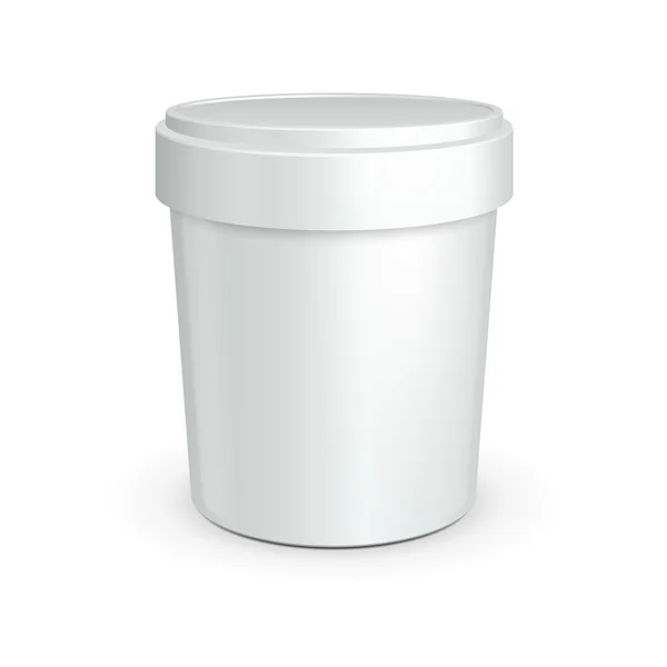 Біла ванна їжі пластиковий контейнер для десерту, йогурт, морозиво, сметани або перекусити. Готовий для вашого дизайну. Упаковка продукту — стоковий вектор