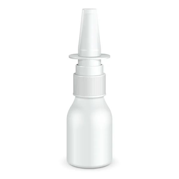 Pulverizar Medicamento Antisséptico Nasal Garrafa Plástica Branca. Pronto para o seu design. Embalagem do produto —  Vetores de Stock