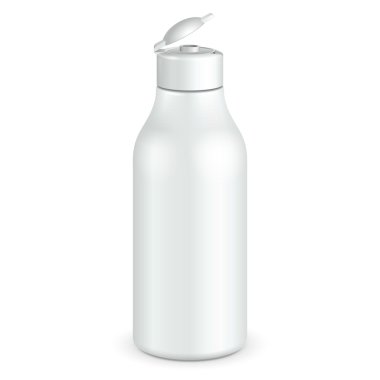 Kozmetik veya hijyen gri tonlamalı beyaz plastik şişe jel, sıvı sabun, losyon, krem, şampuan açtım. Tasarımınız için hazır.