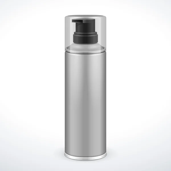 Gris espuma de afeitado aerosol aerosol metal botella 3D puede. Listo para tu diseño. Producto Embalaje — Archivo Imágenes Vectoriales