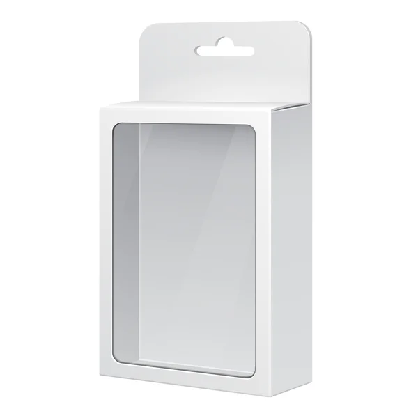 Witte Product pakket Box met rechthoekig venster. Illustratie geïsoleerd op een witte achtergrond. Klaar voor uw ontwerp. — Stockvector