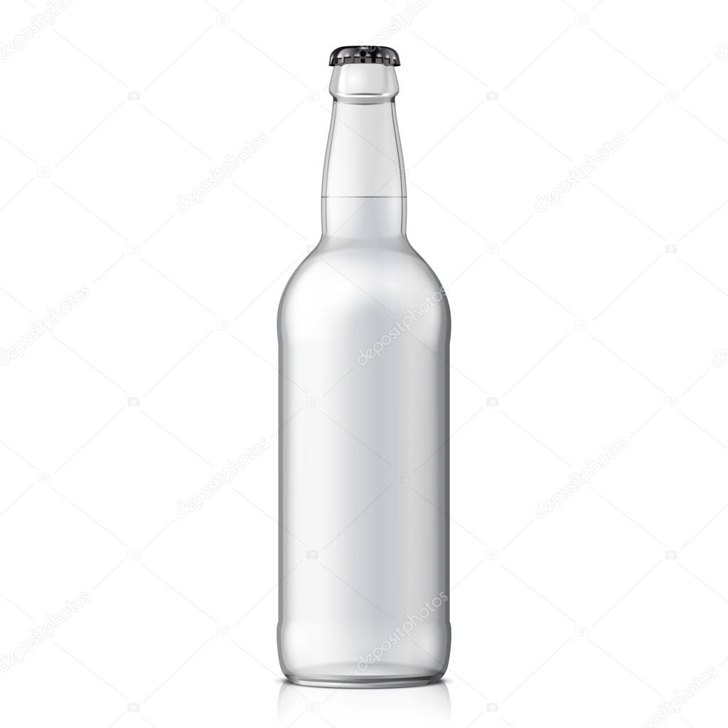 Mock Up Glass Beer Clean Bottle On White Background Isolated. Ready For Your Design. Product Packing.