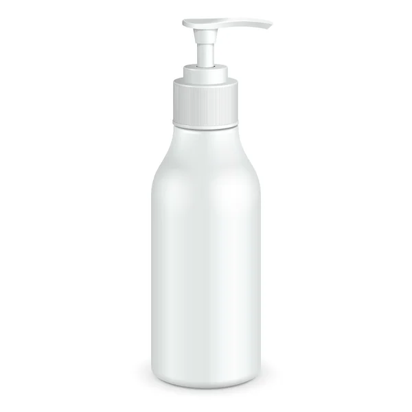 Gel, espuma ou líquido saboneteira bomba plástico garrafa branca. Pronto para o seu design. Embalagem do produto —  Vetores de Stock