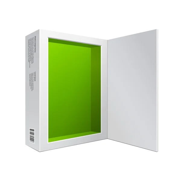 打开里面的白色现代软件包框绿色的 Dvd、 Cd 光盘，或者其他你的产品 — 图库矢量图片