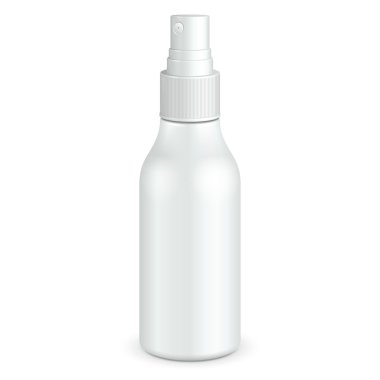 Kozmetik parfüm spreyi, deodorant, ferahlatıcı veya tıbbi antiseptik ilaç plastik şişe beyazı. Tasarımınız İçin Hazır.