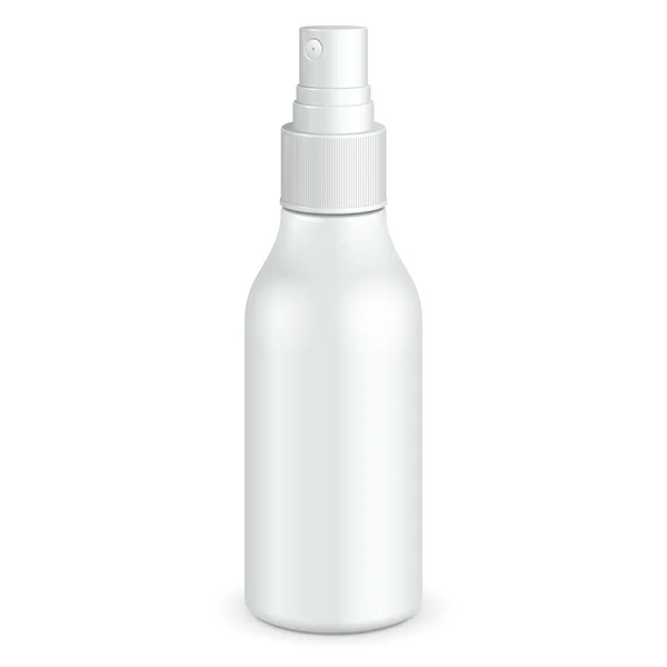 Profumo cosmetico spray, deodorante, rinfrescante o farmaci antisettici medici bottiglia di plastica bianca. Pronto per il tuo design . — Vettoriale Stock