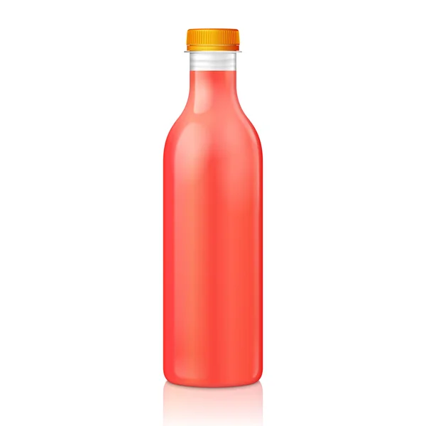Finto succo di vetro bottiglia di plastica rossa su sfondo bianco isolato. Pronto per il tuo design. Imballaggio del prodotto. Vettore EPS10 — Vettoriale Stock