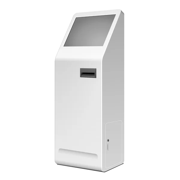 3D Outdoor White Metal ATM, Automated Teller Machine, Payment Terminal, Advertising Stand On White Background. Illustration Isolated On White Background. Vector EPS10 — Stockvector