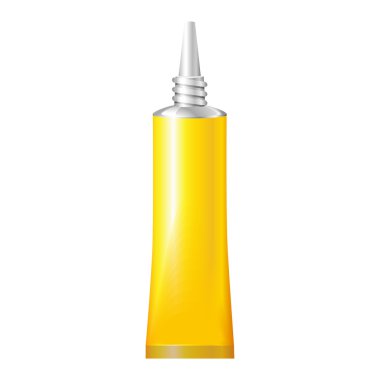 Yellow Tube Of Super Glue. Products On White Background Isolated. Ready For Your Design. Product Packing. Vector EPS10