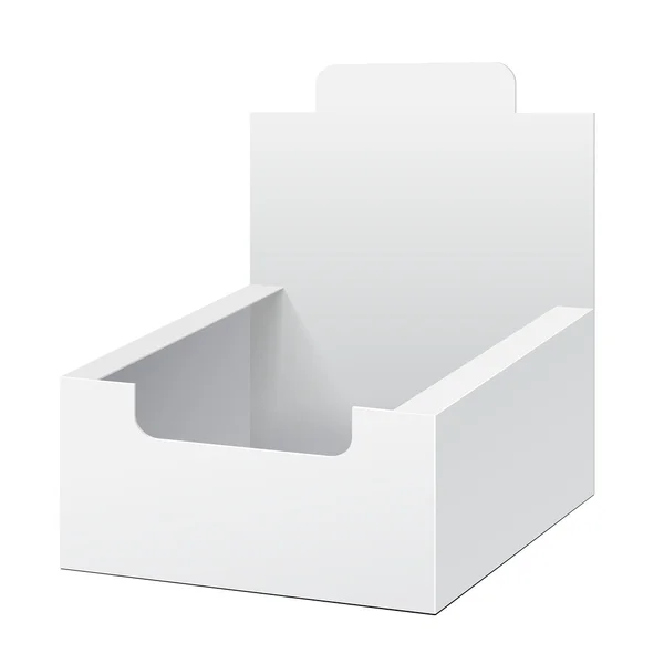 Beyaz tutucu kutusunun Pos POI karton boş boş ürünleri izole beyaz arka plan üzerinde görüntülenir. Tasarımınız için hazır. Ürün Ambalaj. Vektör Eps10 — Stok Vektör