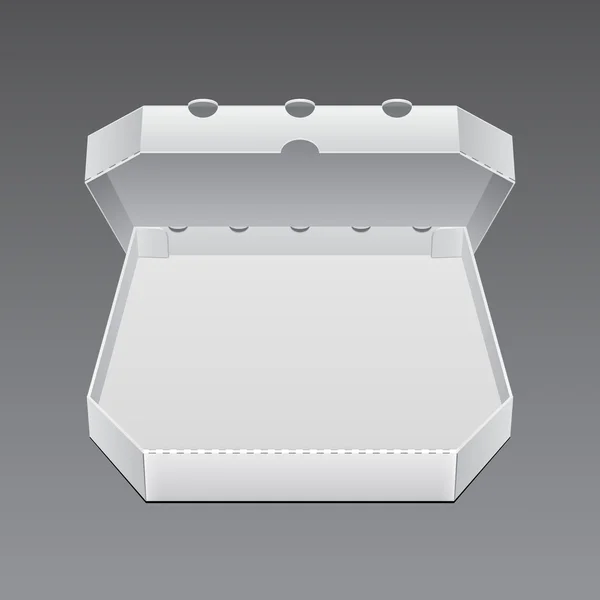 흰색 빈 피자 상자를 엽니다. 디자인에 대 한 준비. 제품 포장 벡터 Eps10 — 스톡 벡터