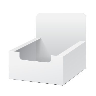 Beyaz tutucu kutusunun Pos POI karton boş boş ürünleri izole beyaz arka plan üzerinde görüntülenir. Tasarımınız için hazır. Ürün Ambalaj. Vektör Eps10