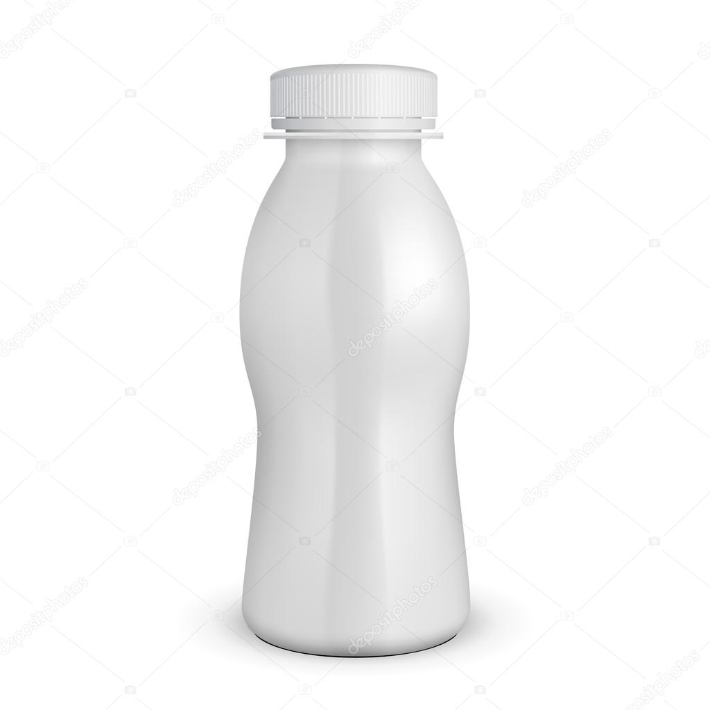 3D White Yogurt Milk Plastic Bottle. Products On White Background Isolated. Ready For Your Design. Product Packing. Vector EPS10