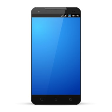 Siyah Smartphone şablon Mockup göstermek perde. Beyaz arka plan üzerinde izole. Tasarımınız için hazır. Vektör Eps10
