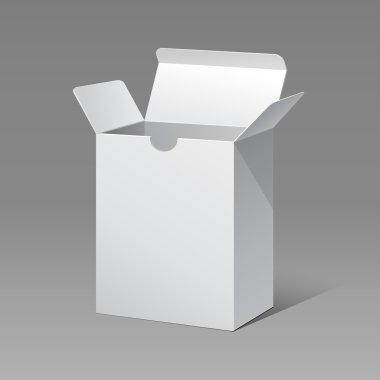 Opened White Modern Software Package Box. Products With Lable On White Background Isolated. Ready For Your Design. Product Packing. Vector EPS10