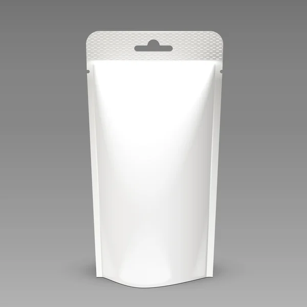 White Mock Up Blank Foil Food Or Drink Doypack Bag Packaging. Plastic Pack Template. Ready For Your Design. Vector EPS10 — Stockový vektor