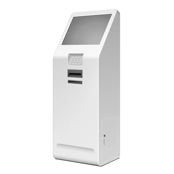 3D Outdoor White Metal ATM, Automated Teller Machine, Payment Terminal, Advertising Stand On White Background. Illustration Isolated On White Background. Vector EPS10 — Stock vektor