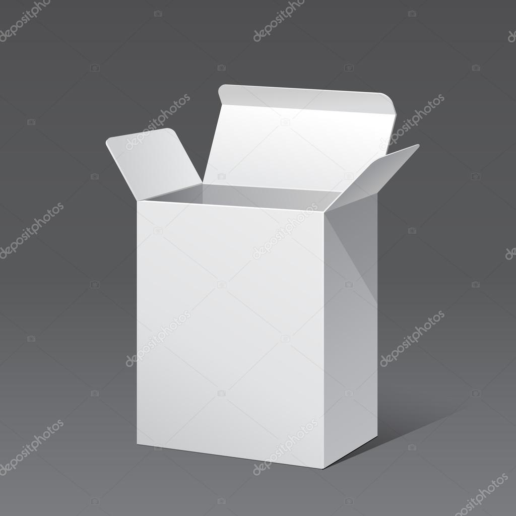 Opened White Modern Software Package Box. Products With Lable On White Background Isolated. Ready For Your Design. Product Packing. Vector EPS10