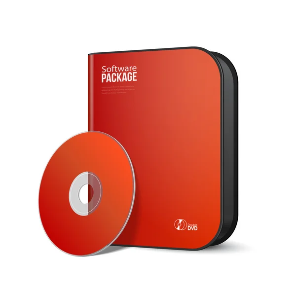 Caja de paquete de software moderna redondeada roja blanca con DVD, disco CD u otro su producto EPS10 — Vector de stock