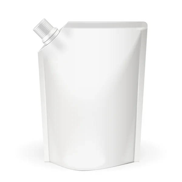 Blanco en blanco, empaquetado de la bolsa de comida con tapa del pico. Productos sobre fondo blanco aislado. Listo para tu diseño. Embalaje del producto. Vector EPS10 — Vector de stock
