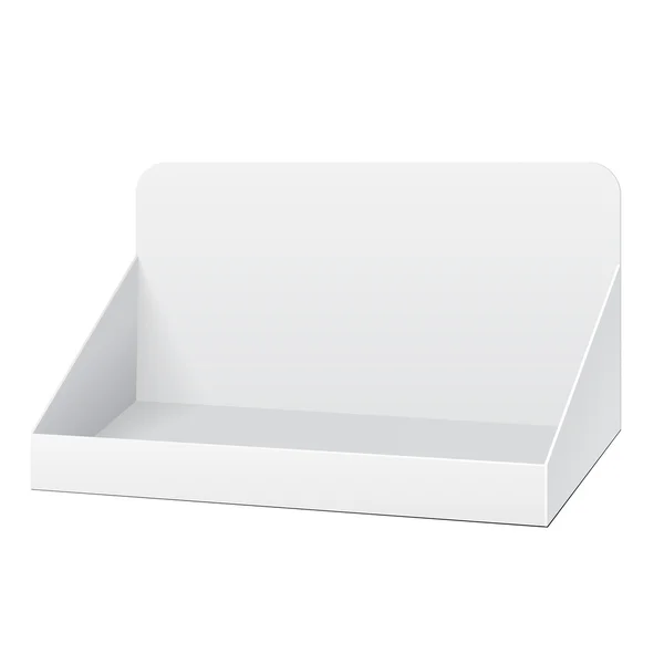 Caja de soporte blanco POS POI Cardboard Blank Empty muestra productos sobre fondo blanco aislado. Listo para tu diseño. Embalaje del producto. Vector EPS10 — Archivo Imágenes Vectoriales