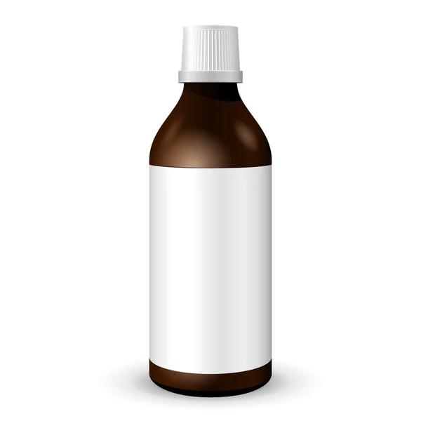 Botella alta médica o de cristal de alcohol marrón sobre fondo blanco aislado. Listo para tu diseño. Embalaje del producto. Vector EPS10 — Vector de stock