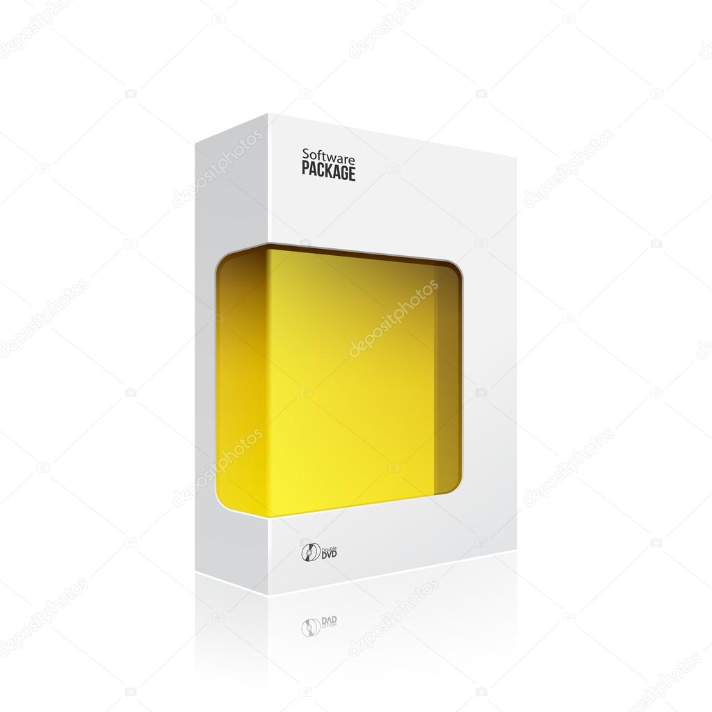 Black Modern Software Product Package Box With Yellow Window For DVD Or CD Disk EPS10